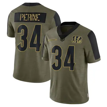 Youth Cincinnati Bengals Samaje Perine Olive Limited 2021 Salute To Service Jersey By Nike